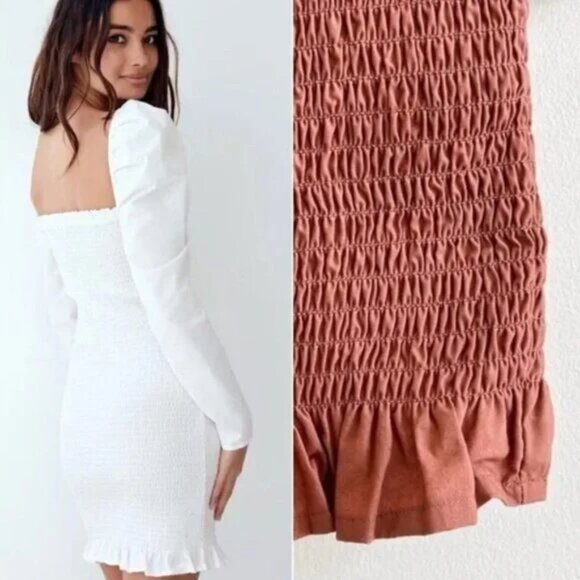 Aritzia Wilfred Maelys Poplin Cotton Smocked Dress - Mauve Brown - Picture 1 of 8